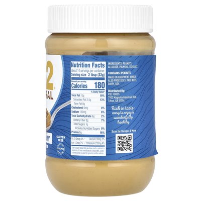 PB2 Foods, Natürliches rotes Erdnussbutter, cremig, 16 Unzen (454 g)