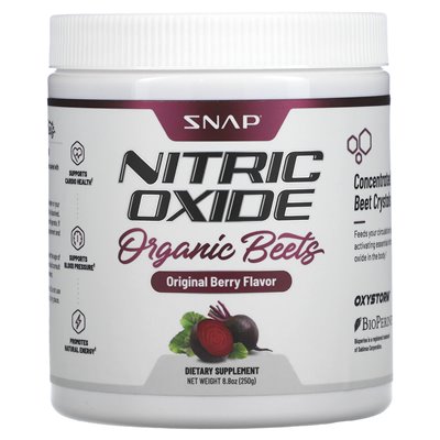 Suplementy Snap, tlenek azotu, buraki organiczne, oryginalna jagoda, 8,8 uncji (250 g)