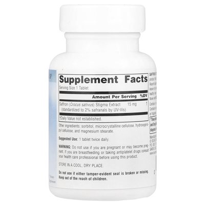 Źródło naturalne, ekstrakt z szafranu, 15 mg, 30 tabletek
