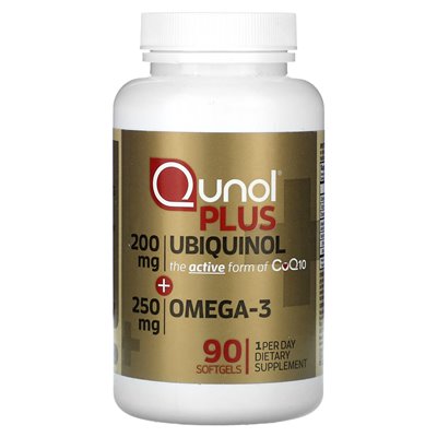 Qunol, plus ubiquinol + omega-3, 200 mg + 250 mg, 90 miękkich