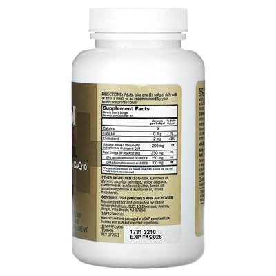 Qunol, plus ubiquinol + omega-3, 200 mg + 250 mg, 90 miękkich