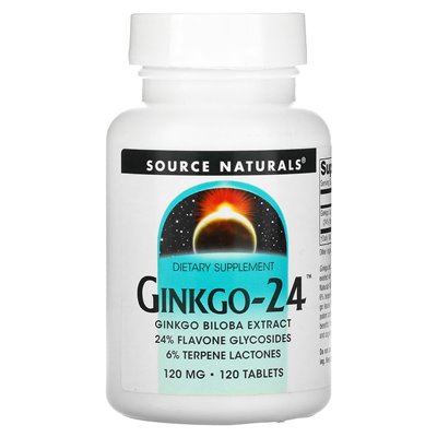 Źródło Naturals, GinkGo-24, 120 mg, 120 tabletek