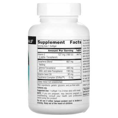 Source Naturals, Gamma E 400, Kompletter E-Komplex mit Tocotrienolen, 400 mg, 60 Softgels