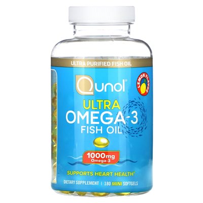 Qunol, Ultra omega-3 olej rybny, cytryna, 1000 mg, 180 mini miękkich (500 mg na miękką)
