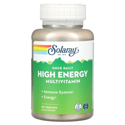 Solaray, raz dziennie, multiwitamina o wysokiej energii, wolne od żelaza, 90 Vegcaps Solaray, raz dziennie, multiwitamina o wysokiej energii, wolne od żelaza, 90 Vegcaps