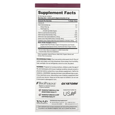 Snap Supplements, Nitric Oxide, Organic Beetroot, Original Berry, 10 Packs, 0.29 oz (8.2 g)