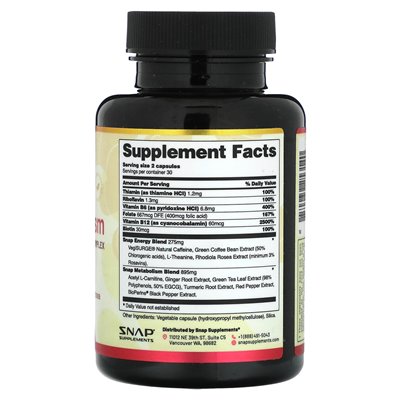 Snap Supplements, Energie und Stoffwechsel, 60 Kapseln