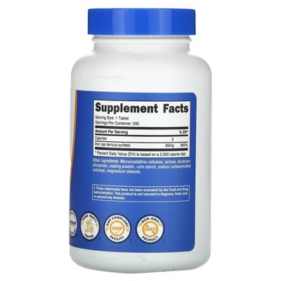 Nutricost, Iron, 65 mg, 240 Tablets