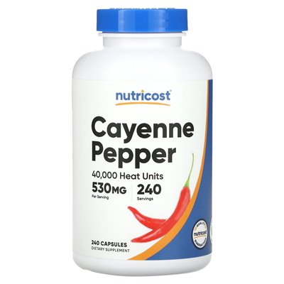 Nutricost, Cayenne Pepper, 40 000 jednostek cieplnych, 530 mg, 240 kapsułek