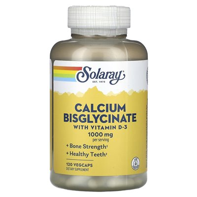 Solaray, Calciumbisglycinat, mit Vitamin D-3, 1000 mg, 120 pflanzliche Kapseln (250 mg pro Kapsel)
