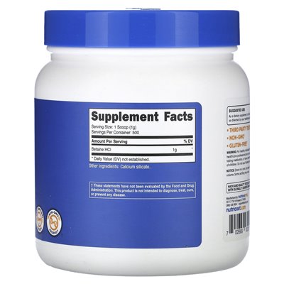Nutricost, Betaine HCI, Unflavored, 18.1 oz (507 g) Nutricost, Betaine HCI, Unflavored, 18.1 oz (507 g)