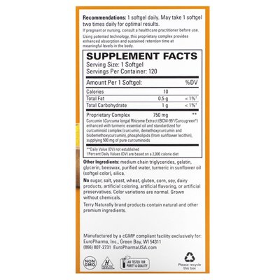 Terry Natural, Twisted, Bessere Absorption von Curcumin, 750 mg, 120 Soft