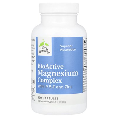 Terry naturalnie, bioaktywny kompleks magnezowy z P-5-P i cynkiem, 120 kapsułek