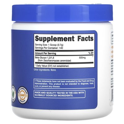 Nutricost, beta glucan 1,3/1,6, niezmieniony, 500 mg, 3,5 uncji (100 g)
