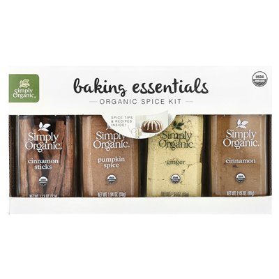 Simply organic, essential for baking, organic spice set, 4 spices