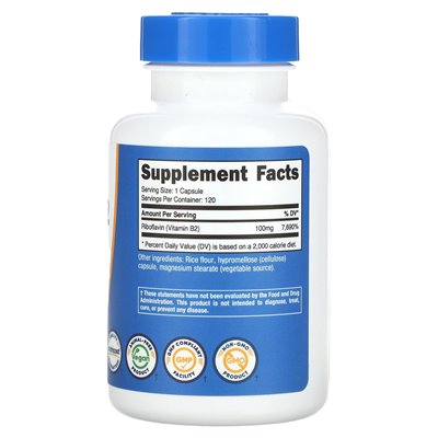 Nutę, witamina B2, 100 mg, 120 kapsułek Nutę, witamina B2, 100 mg, 120 kapsułek