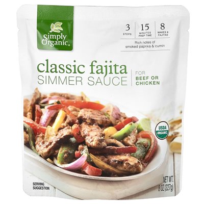 Simply Organic Classic Beef Fajita Sauce for Beef or Chicken, 8 oz (227 g)