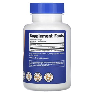Nutricost, biotyna, witamina B7, 10 000 mcg, 150 softgels