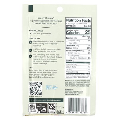 Simply Organic Southwest Taco Seasoning Mix, 3 Packets, 1.13 oz (32 g)
