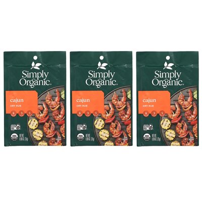 Simply Organic, Cajun Dry Rub, 3 Packets, 0.88 oz (25 g) each