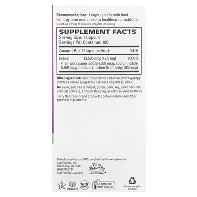 Terry naturalnie, Tri-Iodine®, 12,5 mg, 180 kapsułek