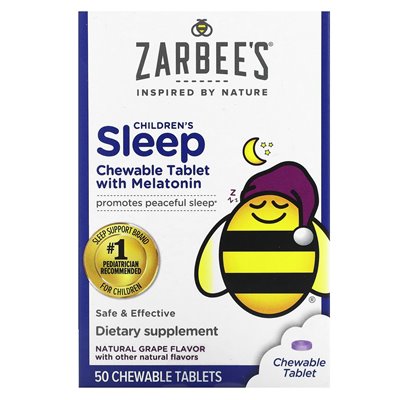 Zarbee's, Sen Dzieci z melatoniną, dla dzieci 3 lata +, naturalne winogrona, 1 mg, 50 tabletek do żucia Zarbee's, Sen Dzieci z melatoniną, dla dzieci 3 lata +, naturalne winogrona, 1 mg, 50 tabletek do żucia