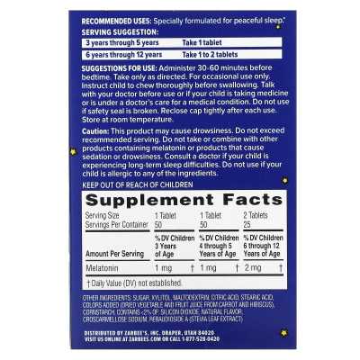 Zarbee's, Sen Dzieci z melatoniną, dla dzieci 3 lata +, naturalne winogrona, 1 mg, 50 tabletek do żucia Zarbee's, Sen Dzieci z melatoniną, dla dzieci 3 lata +, naturalne winogrona, 1 mg, 50 tabletek do żucia