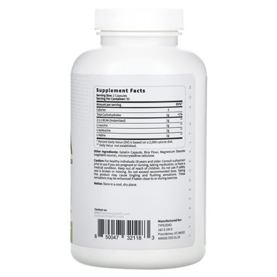 TypeZero, Czyste BCAA, 1000 mg, 180 kapsułek (500 mg na kapsułkę) TypeZero, Czyste BCAA, 1000 mg, 180 kapsułek (500 mg na kapsułkę)