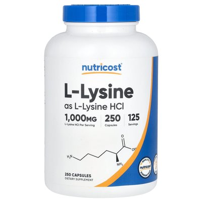 Nutricost, L-lizyna, 1000 mg, 250 kapsułek (500 mg na kapsułkę)