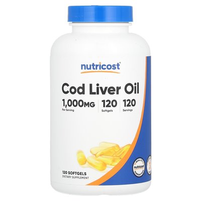 Nutricost, olej z wątroby dorsza, 1000 mg, 120 miękkich