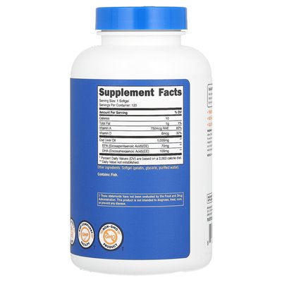 Nutricost, Lebertran, 1000 mg, 120 weiche