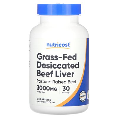 Nutricost, karmiona trawą wątroba wołowiny, 3000 mg, 120 kapsułek (750 mg na kapsułkę)
