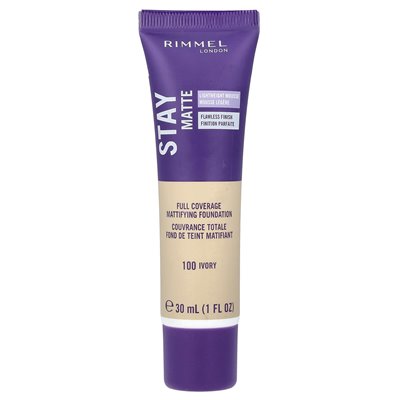 Rimmel London, Stay Matte, Full Countage Mattifing Foundation, 100 Ivory, 1 Fl Oz (30 ml)