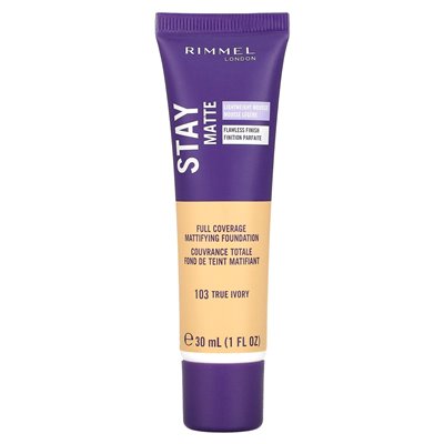 Rimmel London, Stay Matte, Full Countage Mattifing Foundation, 103 True Ivory, 1 Fl Oz (30 ml)