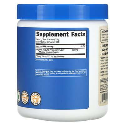 Nutricost, 100% organiczna Mucuna pruriens, niezmienna, 8,8 uncji (250 g)