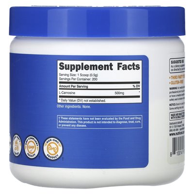 Nutricost, L-Carnosine, Unflavored, 3.5 oz (100 g) Nutricost, L-Carnosine, Unflavored, 3.5 oz (100 g)