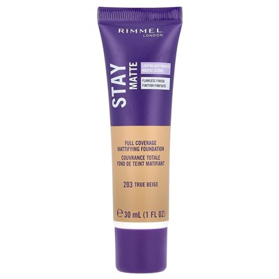 Rimmel London, Stay Matte, Full Countage Mattifying Foundation, 203 True Beige, 1 Fl Oz (30 ml)