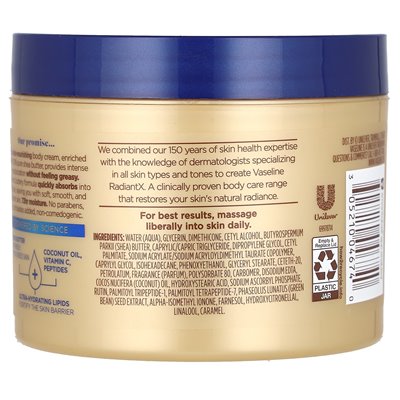 Vaseline, Radiantx, Cream Body Cream Deep Derisment, 10 uncji (283 g)