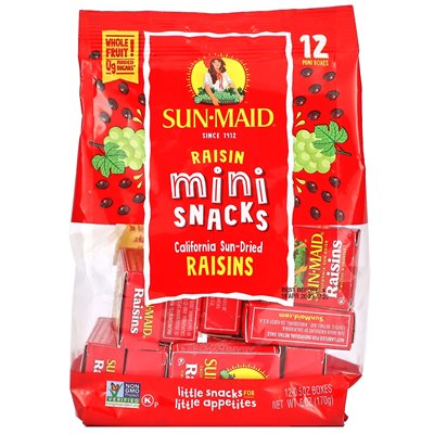 Sun-Maid, Raisin Mini Snacks, 12 pudełek, 0,5 uncji każda Sun-Maid, Raisin Mini Snacks, 12 pudełek, 0,5 uncji każda