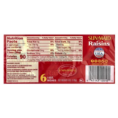 Sun-Maid, California Dried Raisins, 6 boxes, 1 oz (28.3 g)