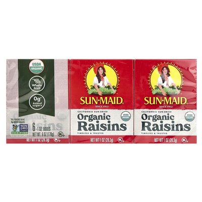 Sun-Maid, Organic California Raisins, 6 Boxes, 1 Ounce (28.3 G)
