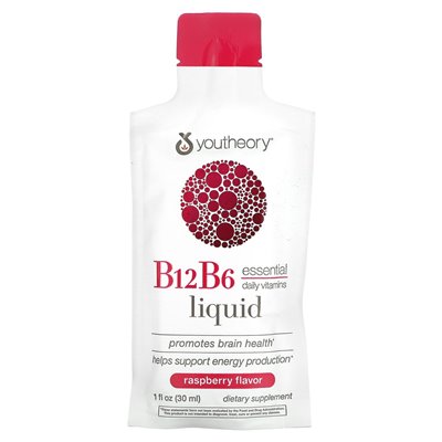 Youtheory, B12B6 w Podróży, Malina, 12 Pakietów, 30 ml Każdy Youtheory, B12B6 w Podróży, Malina, 12 Pakietów, 30 ml Każdy
