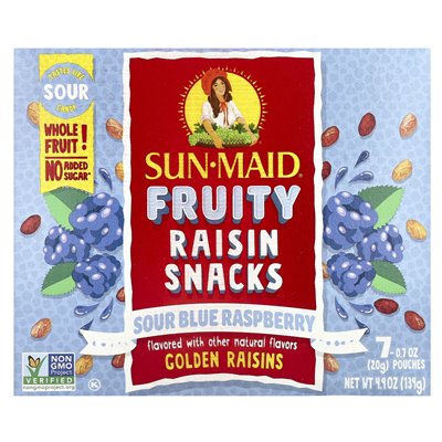 Sun-Maid, Rosinen-Fruchtsnacks, Saure blaue Himbeere, 7 Beutel, je 0,7 oz (20 g)