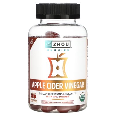 Zhou Nutrition, Ocet jabłkowy, zbiór jabłki, 60 wegańskich gumzy
