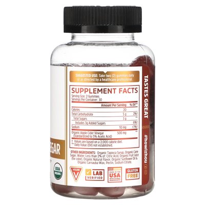Zhou Nutrition, Ocet jabłkowy, zbiór jabłki, 60 wegańskich gumzy