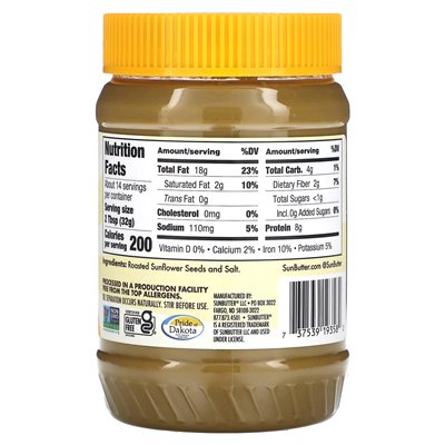 Sunbutter, masło słoneczniowe, bez cukru, 16 uncji (454 g) Sunbutter, masło słoneczniowe, bez cukru, 16 uncji (454 g)