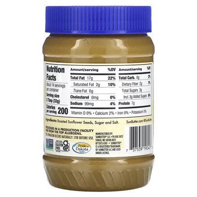 Sunbutter, Natural Crunch, Sunflower Butter, 16 oz (454 g)