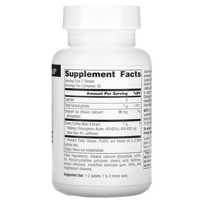 Source Naturals, Wyciąg z Zielonej Kawy, 500 mg, 60 tabletek