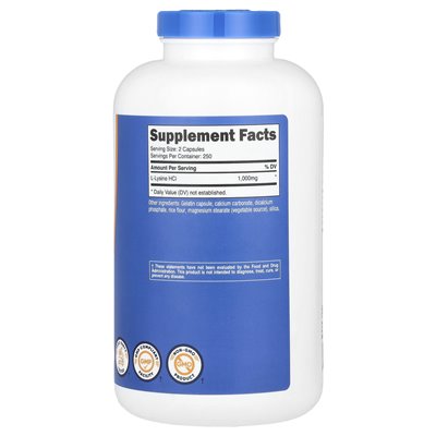 Nutricost, L-lizyna, 1000 mg, 500 kapsułek (500 mg na kapsułkę)