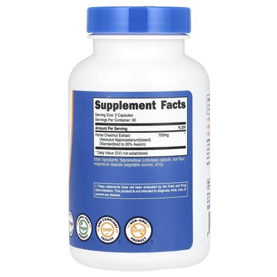 Nutricost, kasztan konia, 700 mg, 180 kapsułek (350 mg na kapsułkę)